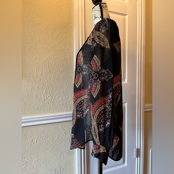 Daniel Rainn Split Neck Long Sleeve Sheer Tunic Blouse Black Scarf Print Size M - Picture 3 of 9